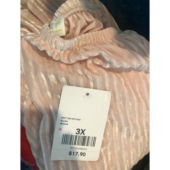 NWT Forever21+ Pink‎ Blush Peach Velvet Stripped Off the Shoulder Top Blouse - Picture 10 of 10